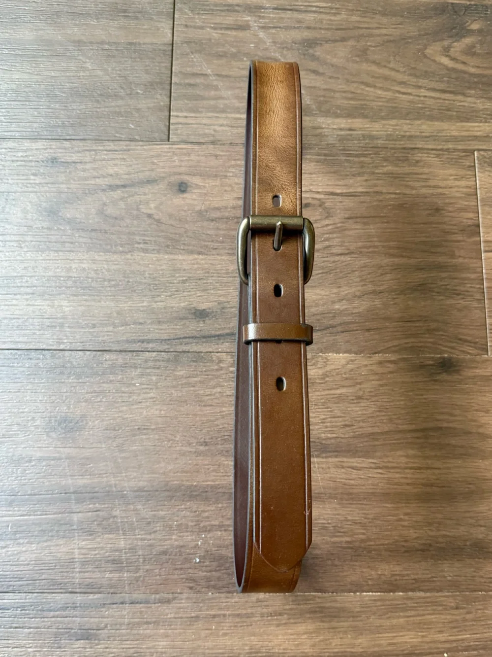 J Crew Crewcuts Brown Italian Bonded Leather Casual Belt Brushed Gold Buckle LRG
